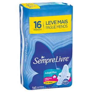 Absorvente Sempre Livre com Abas Adapt Plus Suave 16 unidades Embalagem Promocional