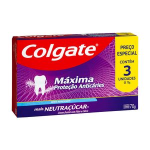 Conjunto com 3 Cremes Dentais Colgate Neutraçúcar Menta Refrescante 70g