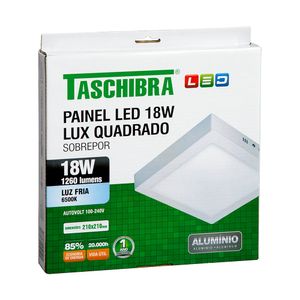 Painel LED Lux Quadrado 1260 Lumens Luz Fria Taschibra 18W 210x210mm