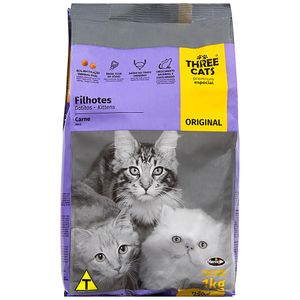 Ração para Gatos Three Cats Filhotes Original Carne 1kg