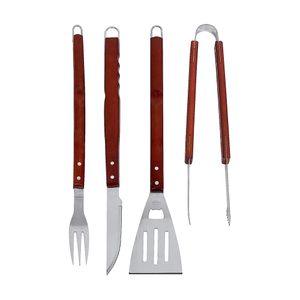 Conjunto para Churrasco Inox e Madeira 003311 Mor 4 Peças