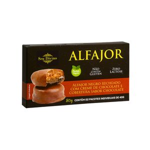 Alfajor Preto com Creme de Chocolate Vegano Seu Divino 2 unidades de 40g