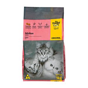 Ração para Gatos Three Cats Adultos Original Carne 1kg