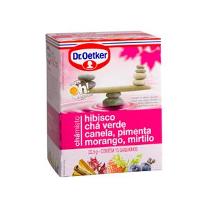 Chá Misto Hibisco, Chá Verde, Canela, Pimenta, Morango e Mirtilo Dr.Oetker 15 sachês