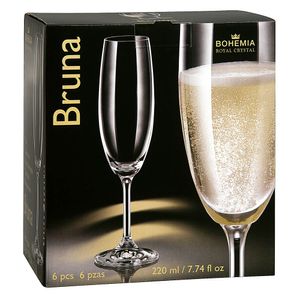 Conjunto Taças de Vidro para Espumante Bruna Bohemia 220ml 6 peças