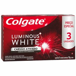 Conjunto com 3 Cremes Dentais Colgate Luminous White com Carvão Ativado 70g