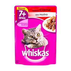 Ração Úmida para Gatos Whiskas Adultos + 7 Anos Carne Sachê 85g