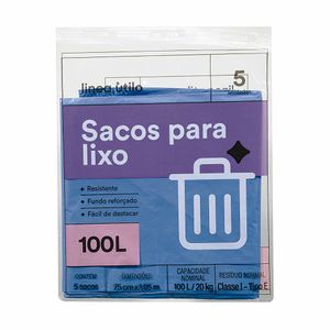 Sacos para Lixo Azul Linea Utilo 100 Litros 5 unidades