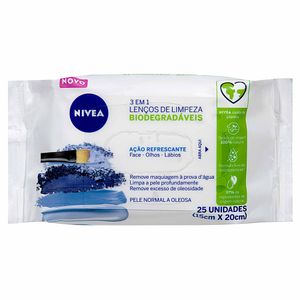 Lenços de Limpeza Facial Demaquilantes Nivea 3 em 1 Ação Refrescante 25 unidades