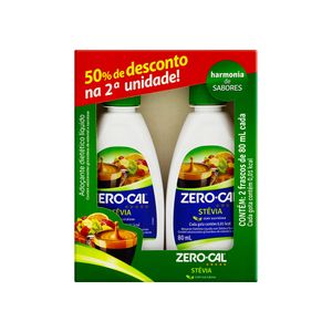 Conjunto com 2 Adoçantes Líquidos Stévia e Sucralose Zero-Cal 80ml Embalagem Promocional