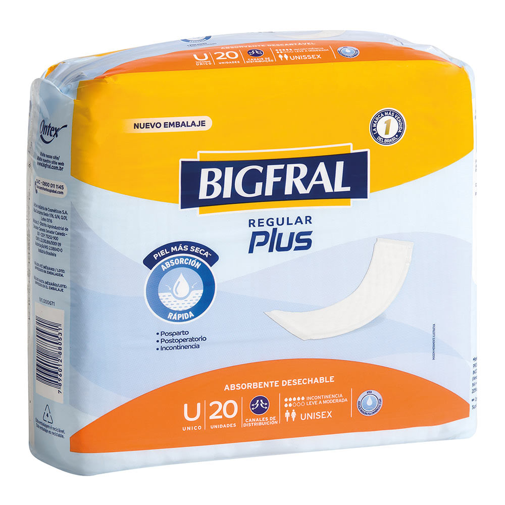 Absorvente para Incontinência Urinária Bigfral Plus 20 Unidades