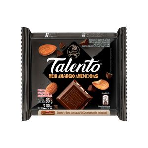 Chocolate Talento Garoto Meio Amargo com Amêndoas 85g
