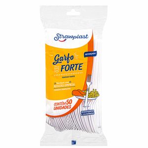 Garfo Descartável para Refeição Branco Reforçado 165 Strawplast 50 unidades