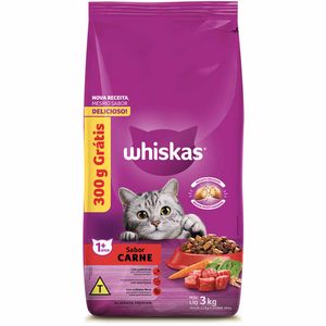 Ração para Gatos Whiskas Adultos Carne 3kg Embalagem Promocional