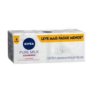 Conjunto com 6 Sabonetes Nivea Pure Milk 90g Embalagem Promocional