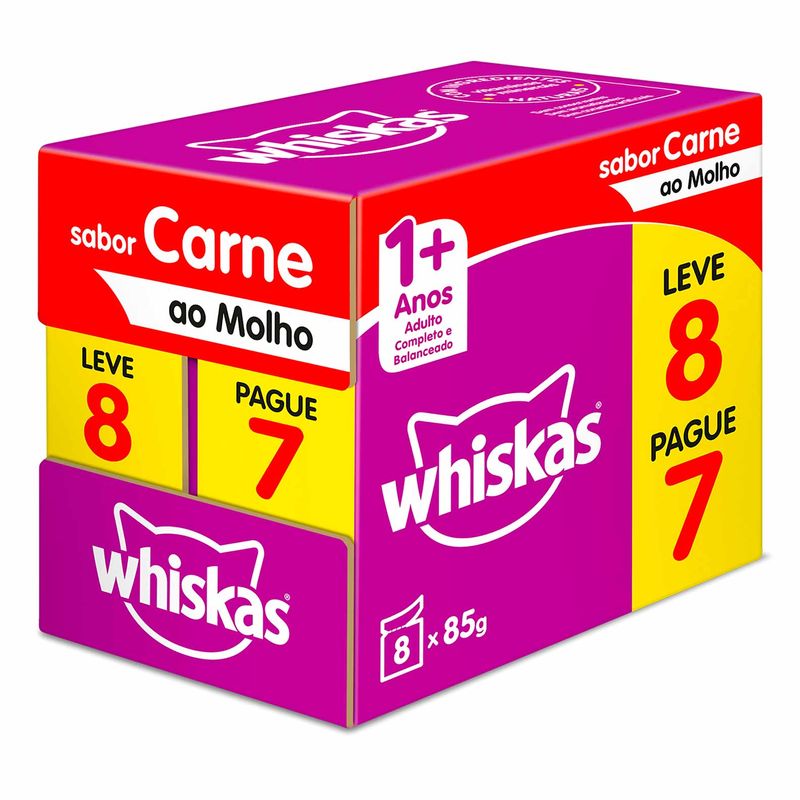 Racao-Umida-para-Gatos-Whiskas-1--Adultos-Carne-ao-Molho-8-saches-85g-Embalagem-Promocional-Zaffari-01