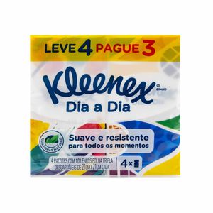 Conjunto com 4 Pacotes de Lenços de Bolso Kleenex Dia a Dia 10 unidades Embalagem Promocional