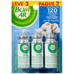 Conjunto com 3 Refis Click Spray Flor de Algodão Air Wick Bom Ar 12ml Embalagem Promocional