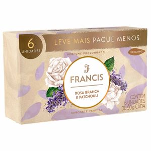 Conjunto com 6 Sabonetes em Barra Francis Rosa Branca e Patchouli 90g