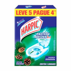 Conjunto com 5 Pastilhas Adesivas Sanitárias Harpic Pinho Embalagem Promocional