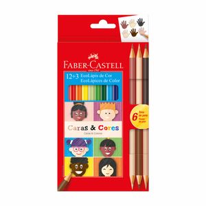 Lápis de Cor EcoLápis 12 cores + 3 Lápis Tons de Pele Caras & Cores Faber-Castell