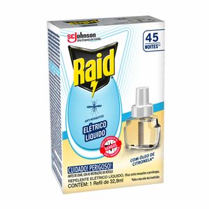 Repelente Elétrico Raid Óleo de Citronela 45 Noites Refil 32,9ml