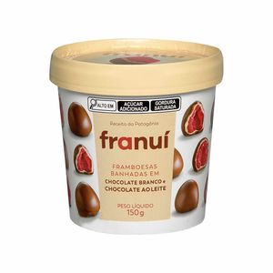 Framboesas Banhadas em Chocolate Branco e Chocolate ao Leite Congelada Franuí 150g