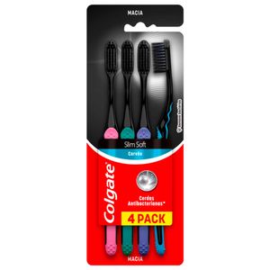 Conjunto com 4 Escovas Dentais Colgate Slim Soft Carvão Macia