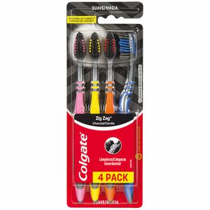 Conjunto com 4 Escovas Dentais Colgate Zig Zag Carvão Macia