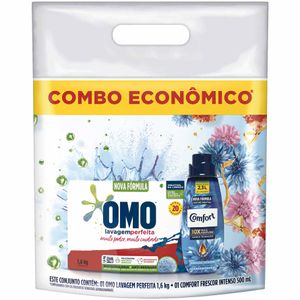 Conjunto Lava-roupas em Pó Omo Lavagem Perfeita 1,6kg + Amaciante Concentrado Comfort 500ml