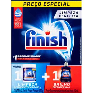 Detergente em Pó 450g + Secante 250ml para Máquinas Lava-Louças Finish