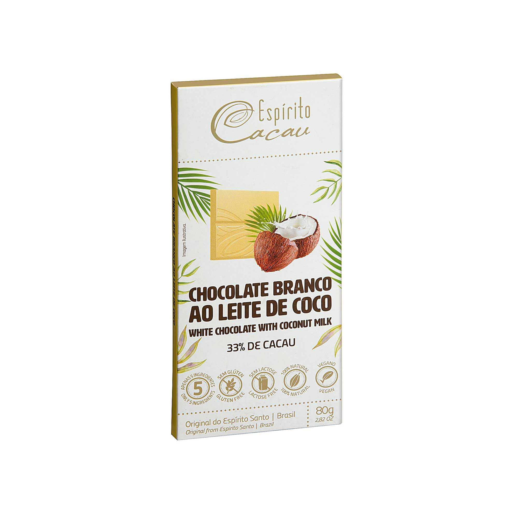 Chocolate Branco ao Leite de Coco 33% Cacau Vegan Espírito Cacau
