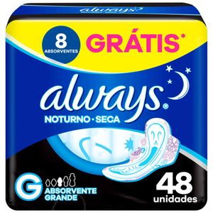 Absorvente Always com Abas Noturno Seca 48 unidades Embalagem Promocional