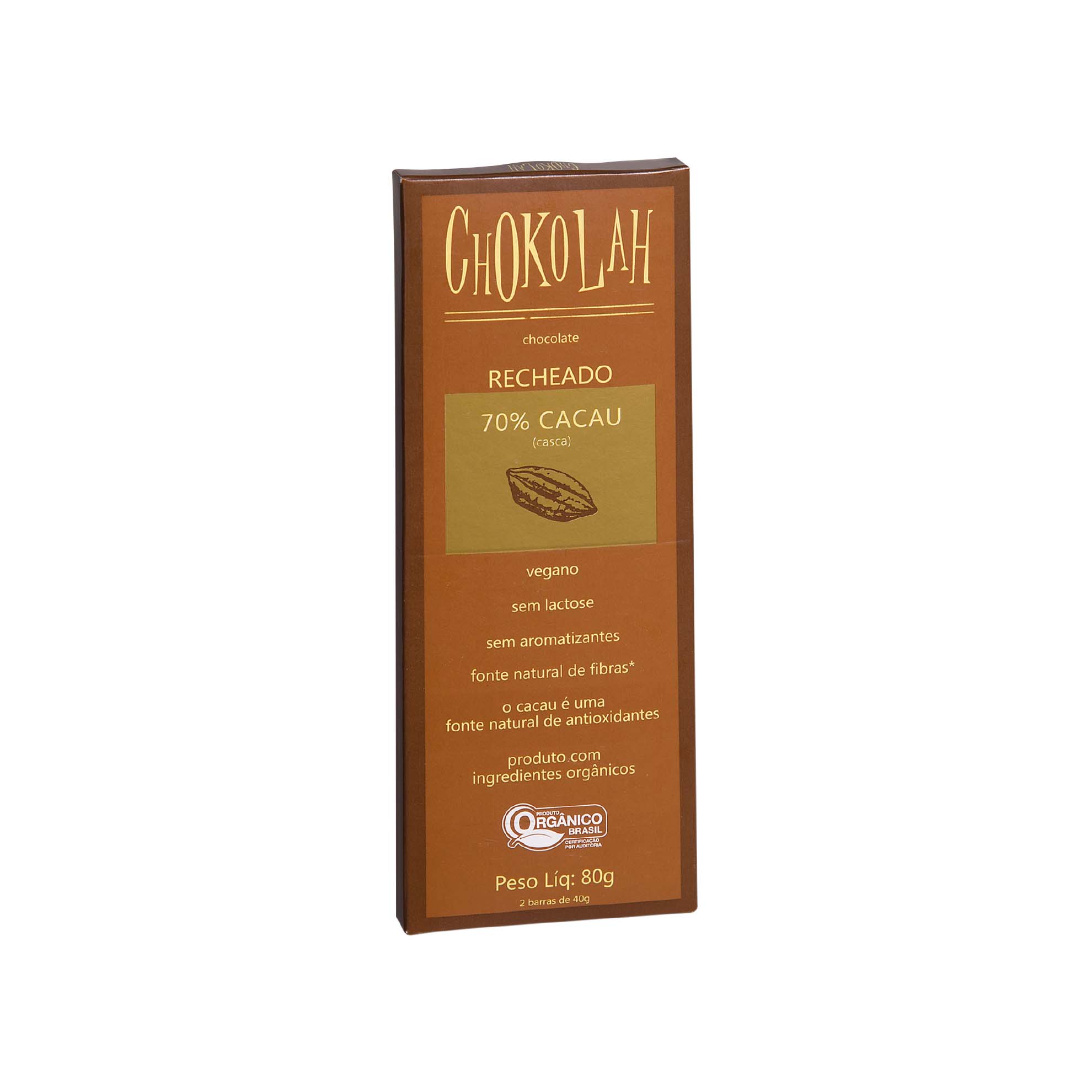 Chocolate Vegano Orgânico 70% Cacau Chokolah 80g - Zaffari