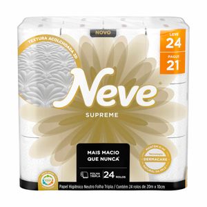 Papel Higiênico Folha Tripla Neve Supreme 24 Rolos 20m