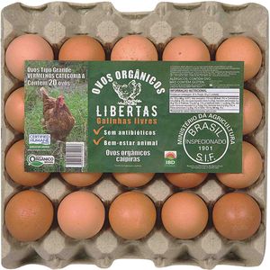 Ovos Caipira Grandes Orgânicos Libertas 20 unidades