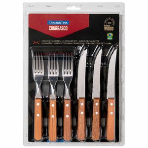 Jogo de Talheres para Churrasco Madeira e Inox Dynamic 22399/030 Tramontina 12 Peças