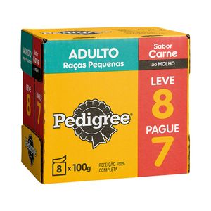 Ração úmida para Cães Adultos Raças Pequenas Pedigree Carne ao Molho Sachê 100g 8 unidades Embalagem Promocional