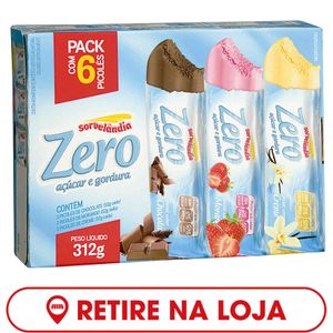 Picolé de Chocolate, Morango e Creme Zero Açúcar e Gordura Sorvelândia 6 unidades 312g