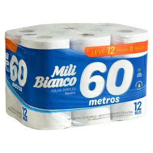 Papel Higiênico Folha Simples Mili 12 Rolos 60m