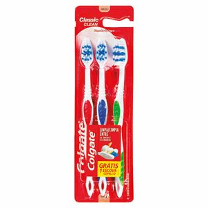 Conjunto com 3 Escovas Dentais Colgate Classic Clean Macia