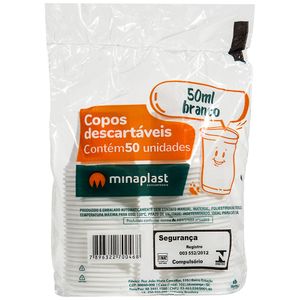 Copo Plástico Descartável Branco 1125 50ml Minaplast 50 unidades