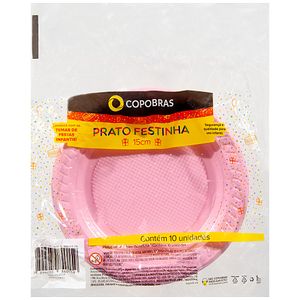 Prato Descartável Rosa 15cm Copobras 10 unidades