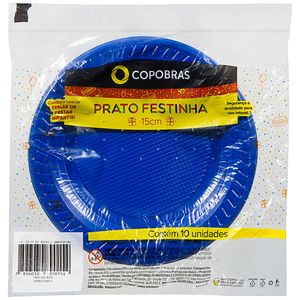 Prato Descartável Azul 15cm Copobras 10 unidades