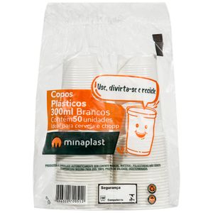 Copo Plástico Descartável Branco 10459 300ml Minaplast 50 unidades