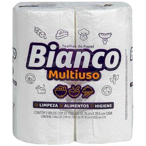 Conjunto com 2 Toalhas de Papel em Rolo Multiuso Bianco 19x20,5cm 50 folhas