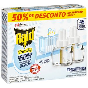 Repelente Elétrico Raid Family 32,9ml com 2 unidades Embalagem Promocional