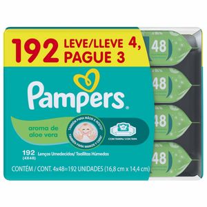 Conjunto Lenços Umedecidos Pampers Aroma de Aloe Vera 192 unidades