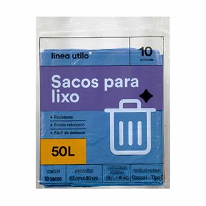 Sacos para Lixo Azul Linea Utilo 50 Litros 10 unidades