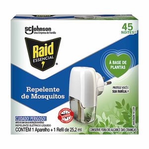 Aparelho Elétrico Líquido Raid Essencial Plant 45 Noites + Refil 25,2ml